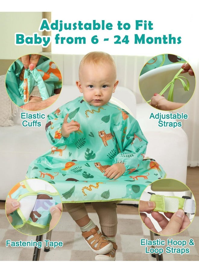 Lictin - Coverall Baby Feeding Bibs - 2-Pack Long Sleeve Baby Bibs For Eating, Adjustable Weaning Bibs, Waterproof Bib Attaches And Fully Cover To Baby Highchair And Table - Image 1