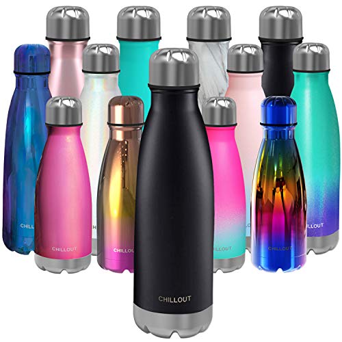 CHILLOUT LIFE Stainless Steel Water Bottle 17 oz Double Wall Insulated Cola Bottle Shape for Cold and Warm Drinks BPA Free Metal Sports Bottle