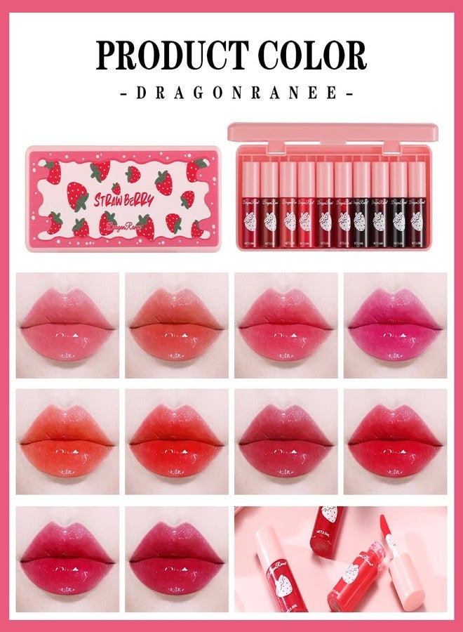 MYUANGO 10 Colors Lip Tint, Color Tinted Lip Stain, Moisturizing Lip Balm Liquid Lipstick Makeup Hydrating Long Lasting Lip Gloss (Strawberry) - Image 3