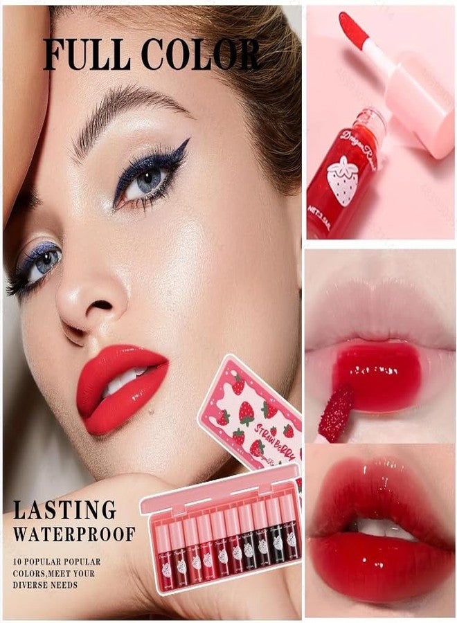 MYUANGO 10 Colors Lip Tint, Color Tinted Lip Stain, Moisturizing Lip Balm Liquid Lipstick Makeup Hydrating Long Lasting Lip Gloss (Strawberry) - Image 2