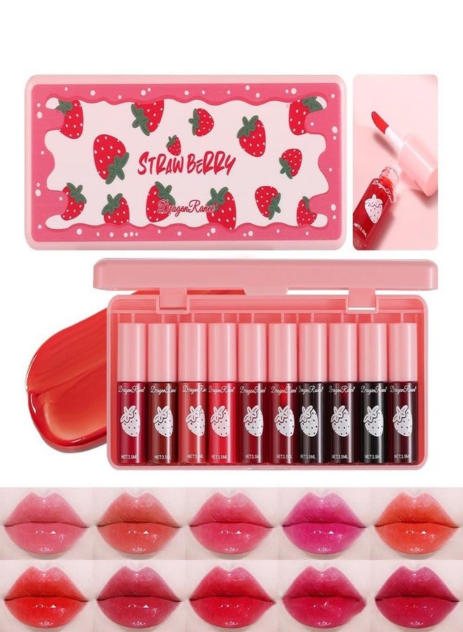 MYUANGO 10 Colors Lip Tint, Color Tinted Lip Stain, Moisturizing Lip Balm Liquid Lipstick Makeup Hydrating Long Lasting Lip Gloss (Strawberry) - Image 1