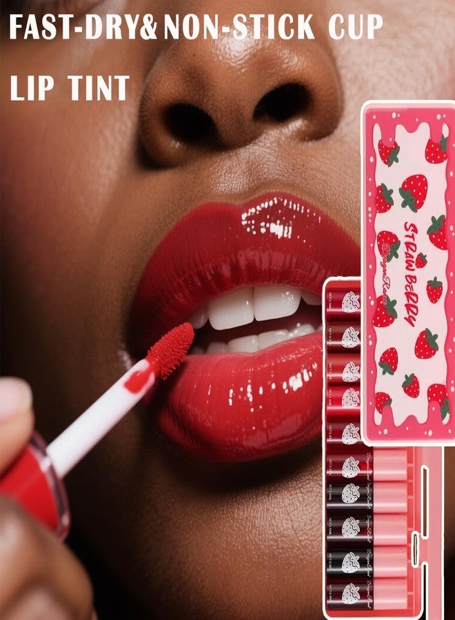 MYUANGO 10 Colors Lip Tint, Color Tinted Lip Stain, Moisturizing Lip Balm Liquid Lipstick Makeup Hydrating Long Lasting Lip Gloss (Strawberry) - Image 4