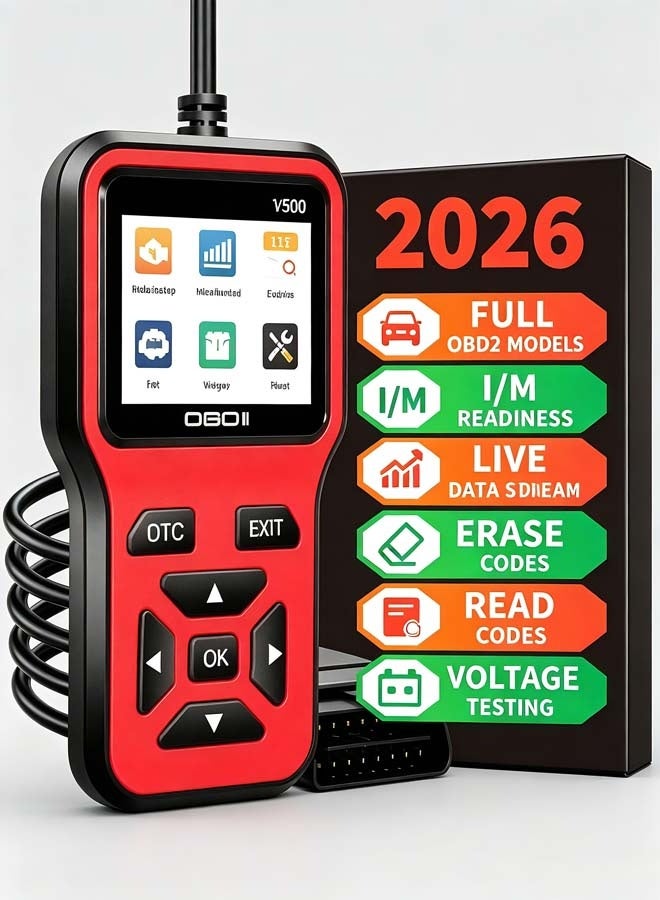 INSIJAM V500 OBD2 Scanner for Cars, OBDII/EOBD Diagnostic Code Reader,Check Engine Light Code Reader & Eraser, Live Data, I/M Readiness, 11.7VVoltage Test, for Pre-Trip Vehicle Check, On-the-Road Troubleshooting, HomeGarage, Car Maintenance & Used Car Check - Image 1