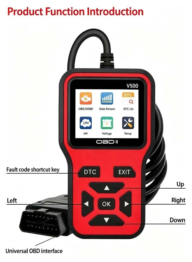 INSIJAM V500 OBD2 Scanner for Cars, OBDII/EOBD Diagnostic Code Reader,Check Engine Light Code Reader & Eraser, Live Data, I/M Readiness, 11.7VVoltage Test, for Pre-Trip Vehicle Check, On-the-Road Troubleshooting, HomeGarage, Car Maintenance & Used Car Check - Image 3
