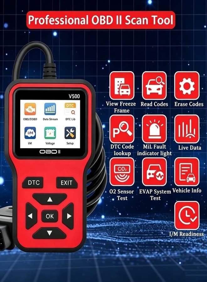 INSIJAM V500 OBD2 Scanner for Cars, OBDII/EOBD Diagnostic Code Reader,Check Engine Light Code Reader & Eraser, Live Data, I/M Readiness, 11.7VVoltage Test, for Pre-Trip Vehicle Check, On-the-Road Troubleshooting, HomeGarage, Car Maintenance & Used Car Check - Image 4