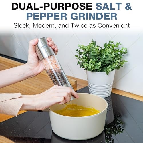 Eparé 2 in 1 Salt and Pepper Grinder Combo – Manual Dual Salt and Pepper Grinder in One for Kitchen Use – Stainless Steel Himalayan Salt Grinder Refillable All-in-One - Image 2