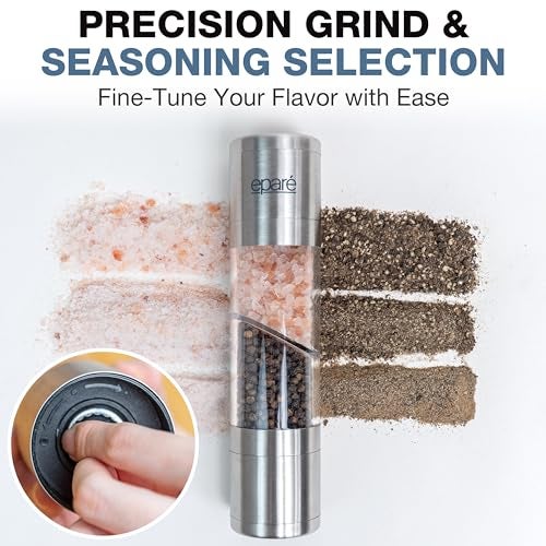 Eparé 2 in 1 Salt and Pepper Grinder Combo – Manual Dual Salt and Pepper Grinder in One for Kitchen Use – Stainless Steel Himalayan Salt Grinder Refillable All-in-One - Image 4