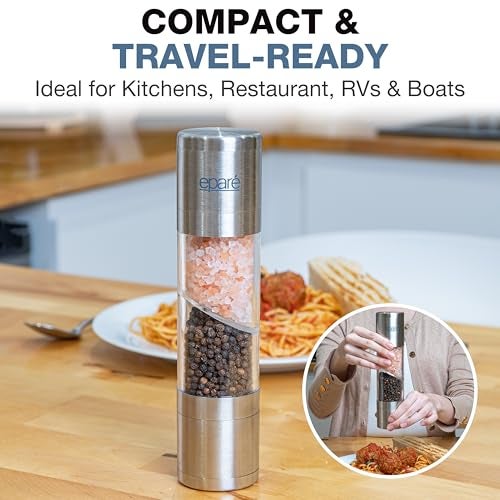 Eparé 2 in 1 Salt and Pepper Grinder Combo – Manual Dual Salt and Pepper Grinder in One for Kitchen Use – Stainless Steel Himalayan Salt Grinder Refillable All-in-One - Image 3
