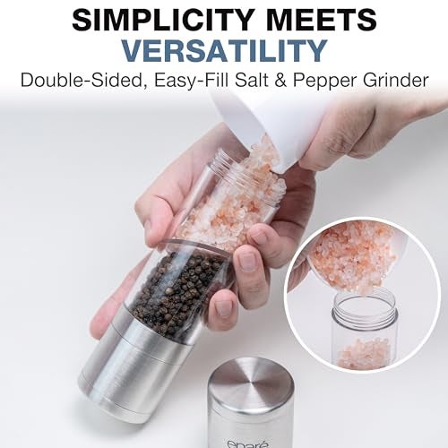 Eparé 2 in 1 Salt and Pepper Grinder Combo – Manual Dual Salt and Pepper Grinder in One for Kitchen Use – Stainless Steel Himalayan Salt Grinder Refillable All-in-One - Image 5