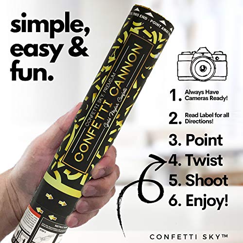 Confetti Sky [6 Pack] 12 Inch Confetti Cannons | Gold Confetti Poppers for Wedding Celebration, Birthday Party, Pranks, Graduation, Christmas Eve and New Year Celebration - Image 2