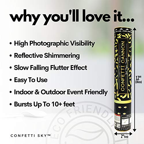 Confetti Sky [6 Pack] 12 Inch Confetti Cannons | Gold Confetti Poppers for Wedding Celebration, Birthday Party, Pranks, Graduation, Christmas Eve and New Year Celebration - Image 3