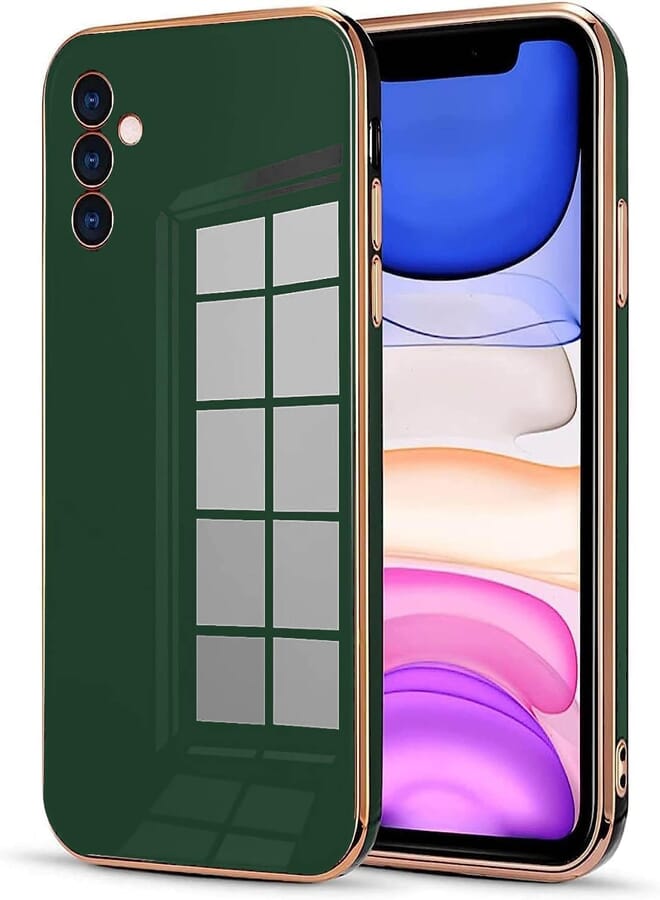 (Samsung Galaxy m52) Luxury Soft Silicone TPU Bumper Full Body Protection Copper Plated Edge Full Body Protection Shockproof Drop Protection Case (Green)
