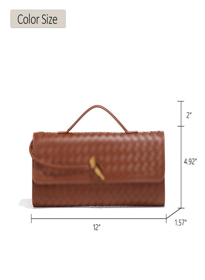 JYG Woven Handbag for Women Fashion Evening Shoulder Bag PU Leather Handmade Clutch Purse Brown Casual Crossbody Bags 2024 - Image 5