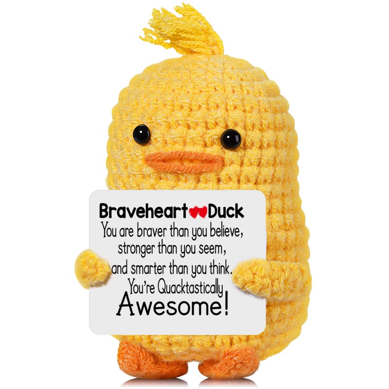 RoomyRoc Inspirational Crochet Animals Stress Anxiety Relief Toys Positive Affirmation Companion Crochet Duck Handmade Mental Health Gifts for Women Men Cute Desk Decor for Friends Coworkers Birthday - Image 2