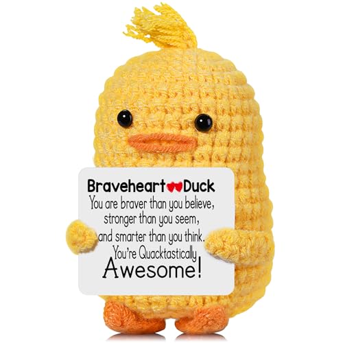 RoomyRoc Inspirational Crochet Animals Stress Anxiety Relief Toys Positive Affirmation Companion Crochet Duck Handmade Mental Health Gifts for Women Men Cute Desk Decor for Friends Coworkers Birthday - Image 1