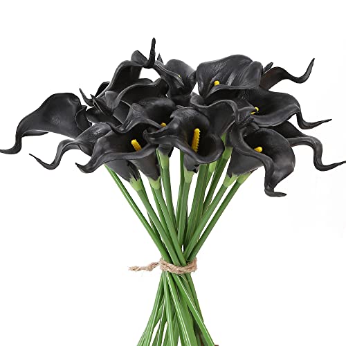 IPOPU 24pcs Black Calla Lily Artificial Flowers for Wedding Centerpieces DIY Floral Decor Home Decoration