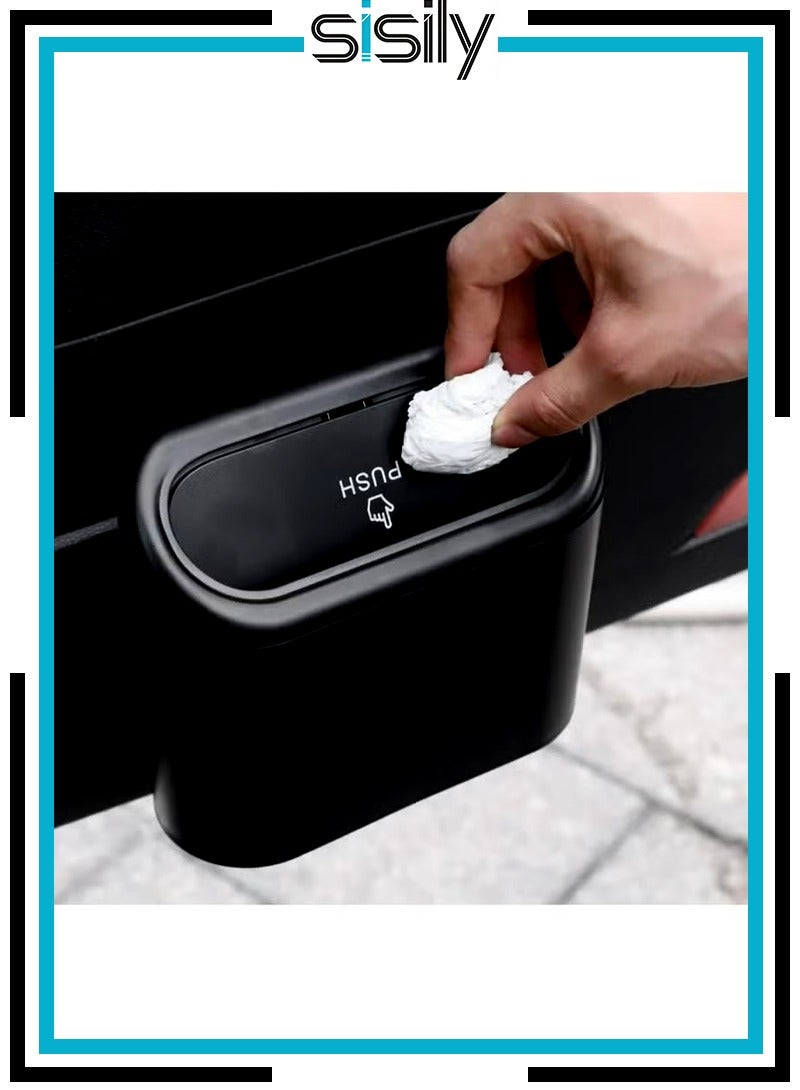 سيسلي سلة مهملات السيارة مع غطاء، منظم قمامة تلقائي صغير مع كيس قمامة بلاستيكي واحد، صندوق حاوية قمامة السيارات للمركبة، المنزل، المكتب - Image 1