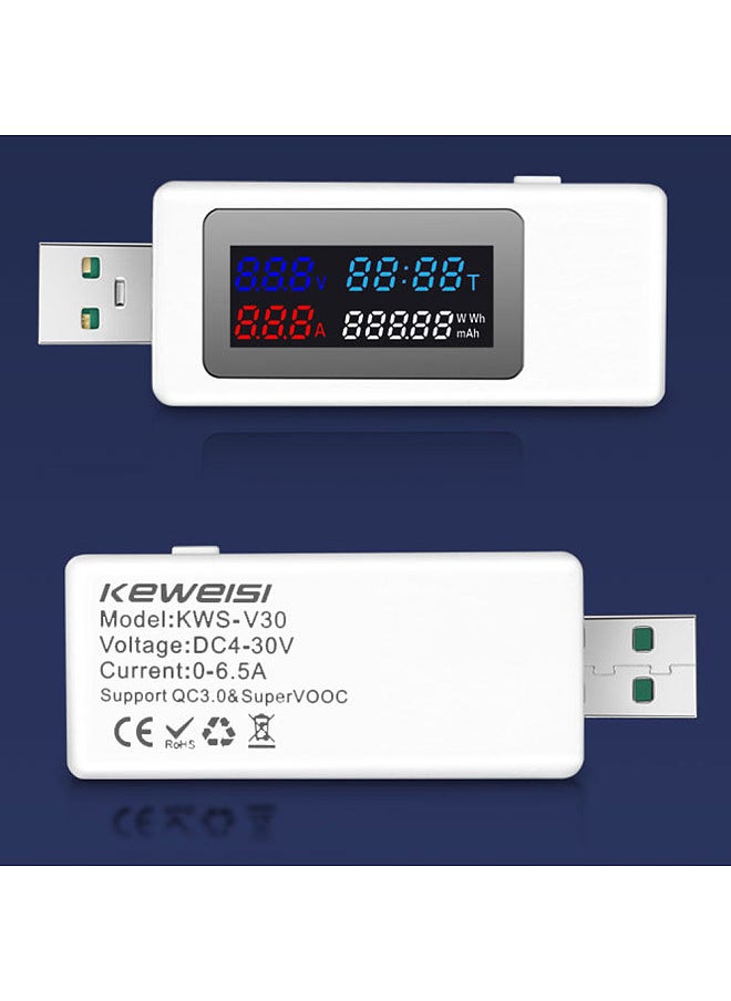 Generic KWS-V30 USB Power Meter Tester 6in1 Current Voltage Timing Power Capacity Electric Quantity Tester with Power-off Memory Function  - Image 5
