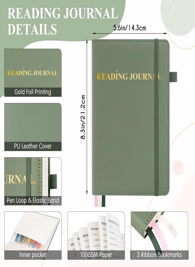 AKONEGE Reading Journal for Book Tracking - A5 PU Leather Book Journal Reading Log with 80 Reviews for Readers, Accessories with Sticky Tabs, Pen Holder, Ribbon Bookmarks, 5.6" x 8.3", Dark Green - Image 2