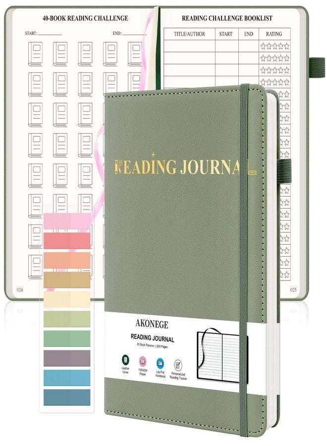 AKONEGE Reading Journal for Book Tracking - A5 PU Leather Book Journal Reading Log with 80 Reviews for Readers, Accessories with Sticky Tabs, Pen Holder, Ribbon Bookmarks, 5.6" x 8.3", Dark Green - Image 1