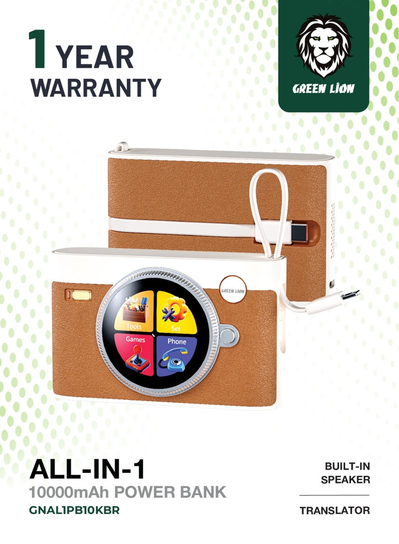 GREEN LION All In 1 Powerbank 10000mAh, Flashlight & Translator Powered by AI with Built in Games, Maps ,Remote Snap, Speaker & Clear Mic for Call / 10H Playtime / Fast Charger Power Banks 10000 mAh / RAM & ROM: 256MB + 4GB - Brown - Image 1