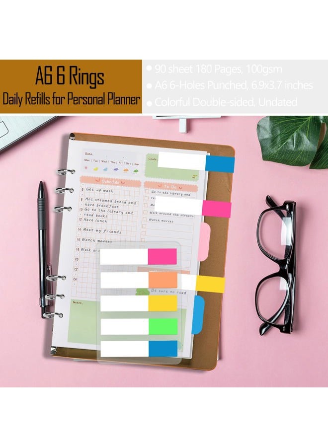 Rancco A6 Planner Inserts Daily Planner Refills, 90 Pages Colorful 6-Ring Loose-leaf Binder Inserts w/Divider, PVC Pouch, Ruler, Index Tab for Journal, Filofax, Double-sided, Undated,6.9x3.7" - Image 4