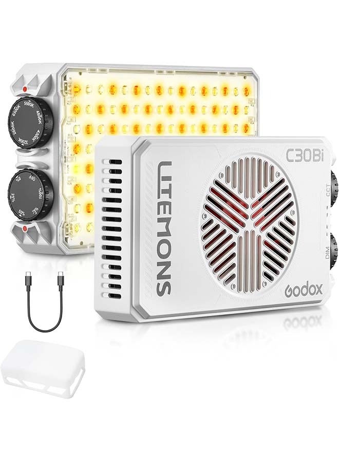 GODOX Litemons C30BI Led Video Panel Light,30W On Camera Pocket Lights CCT 2800K-6500K,3350mAh Rechargeable for Photography,Videographer and Vlogging - Image 1