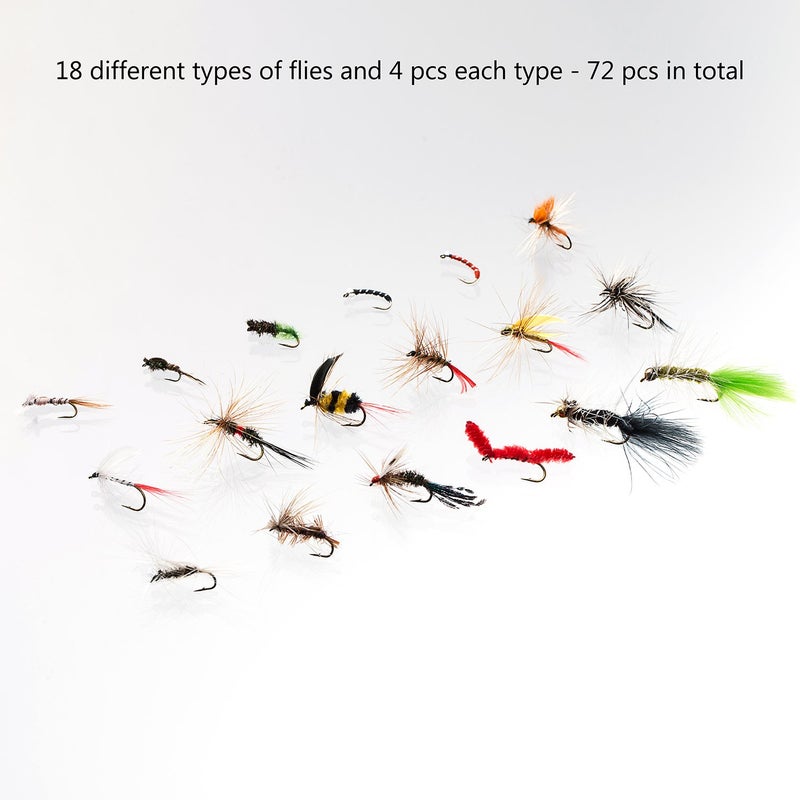 BASSDASH Fly Fishing Assorted Flies Kit, Pack of 72 pcs Fly Lure Including Dry Flies, Wet Flies, Nymphs, Terrestrials, Midges, Streamers and More, with Double-Side Waterproof Fly Box - Image 2