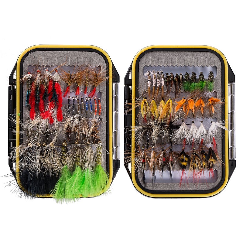 BASSDASH Fly Fishing Assorted Flies Kit, Pack of 72 pcs Fly Lure Including Dry Flies, Wet Flies, Nymphs, Terrestrials, Midges, Streamers and More, with Double-Side Waterproof Fly Box - Image 1
