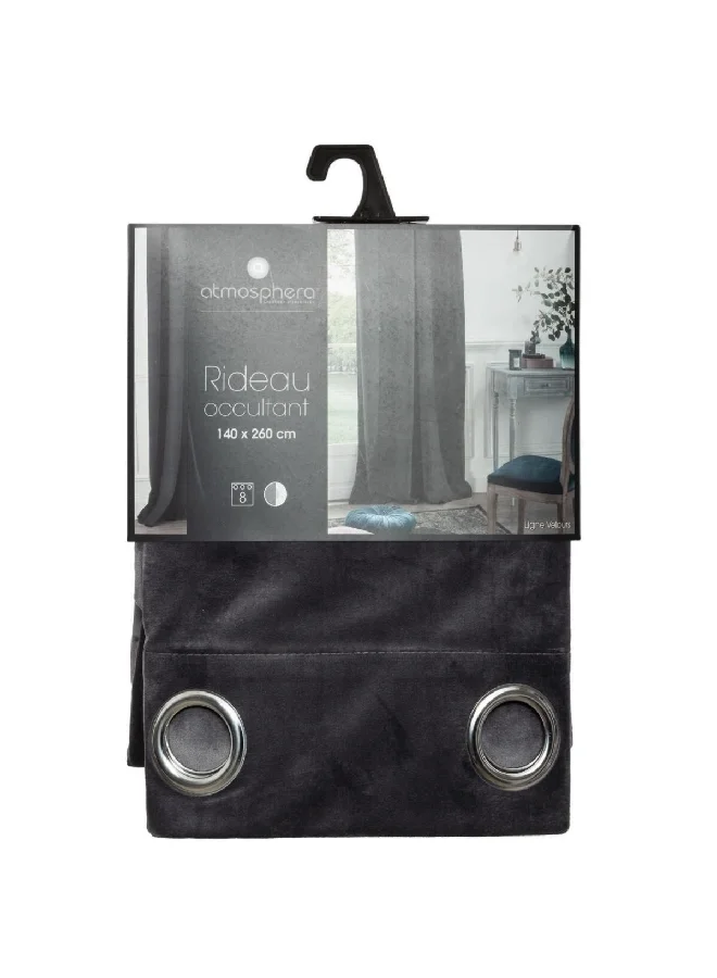 atmosphera 8-Eyelet Rideau Occultant Black Out Curtain Dark Grey 140 x 260 cm 163910L