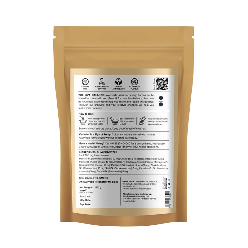 Jiva Ayurveda Slim Tea 150gm | 100% Ayurvedic Caffeine-Free Tea | Detoxifies Body, Open Up Blocked Channels, And Improve Digestion And Metabolism | Helps with Weight Management (Pack of 1) - Image 2