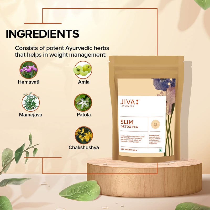 Jiva Ayurveda Slim Tea 150gm | 100% Ayurvedic Caffeine-Free Tea | Detoxifies Body, Open Up Blocked Channels, And Improve Digestion And Metabolism | Helps with Weight Management (Pack of 1) - Image 4