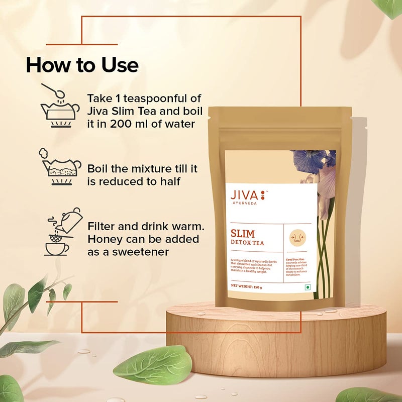 Jiva Ayurveda Slim Tea 150gm | 100% Ayurvedic Caffeine-Free Tea | Detoxifies Body, Open Up Blocked Channels, And Improve Digestion And Metabolism | Helps with Weight Management (Pack of 1) - Image 5