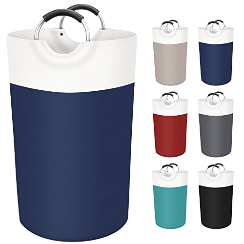 BlissTotes 90L Laundry Basket, Freestanding Laundry Hamper, Collapsible Dirty Clothes Hamper, Waterproof Fabric with Foam Protected Aluminum Handles for College, Dorm, Family (Blue) - Image 1