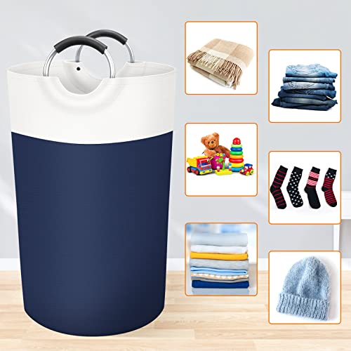 BlissTotes 90L Laundry Basket, Freestanding Laundry Hamper, Collapsible Dirty Clothes Hamper, Waterproof Fabric with Foam Protected Aluminum Handles for College, Dorm, Family (Blue) - Image 4