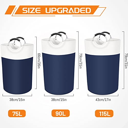 BlissTotes 90L Laundry Basket, Freestanding Laundry Hamper, Collapsible Dirty Clothes Hamper, Waterproof Fabric with Foam Protected Aluminum Handles for College, Dorm, Family (Blue) - Image 2