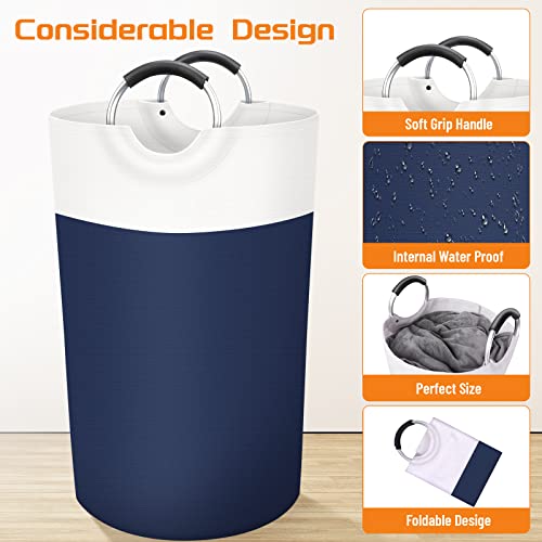 BlissTotes 90L Laundry Basket, Freestanding Laundry Hamper, Collapsible Dirty Clothes Hamper, Waterproof Fabric with Foam Protected Aluminum Handles for College, Dorm, Family (Blue) - Image 3