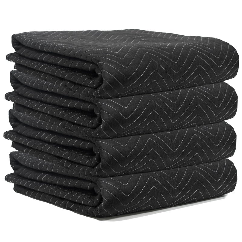 JourneyO Padded Packing & Moving Blankets 4 Pack Deluxe Quality 80 x 72 inch Furniture Shipping Pads for Moving and Storage-Black(4 Deluxe Blankets 45 lbs/Dozen) - Image 1