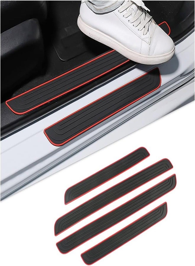 4 PCS Car Door Sill Plate Protectors, Auto Door Entry Guards Sill Scuff Cover Panel Step Protector, PVC Rubber Anti-Scratch Front Rear Door Pedal, Car Accessories for Most Vehicles - Image 1