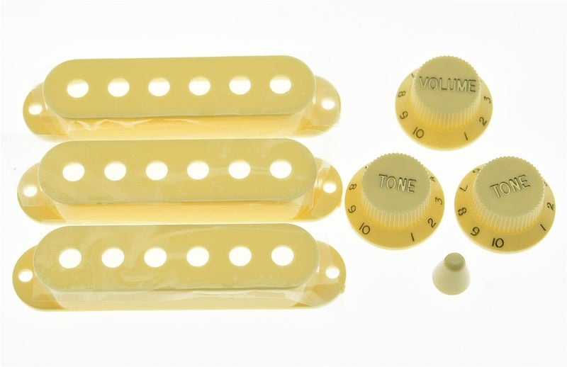 KAISH Vintage Cream ST Strat Pickup Covers Knobs and 5 Way Switch Tip Cap - Image 2