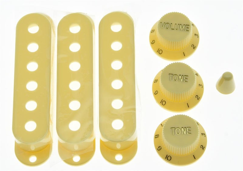 KAISH Vintage Cream ST Strat Pickup Covers Knobs and 5 Way Switch Tip Cap - Image 1