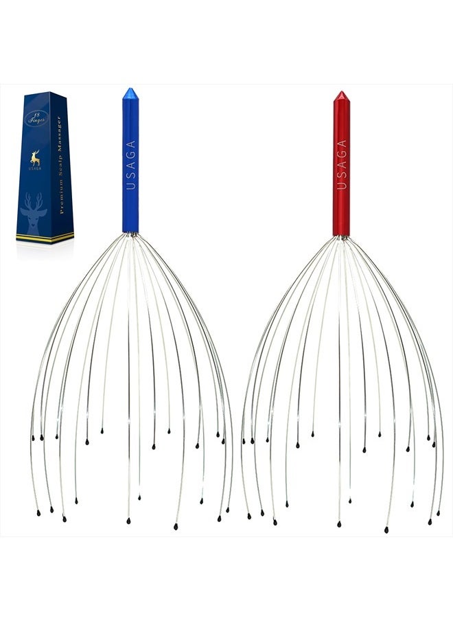 USAGA Head Massager Scalp Massager 20 Fingers Head Scratcher for Scalp Body Relaxing (Red & Blue)  - Image 1