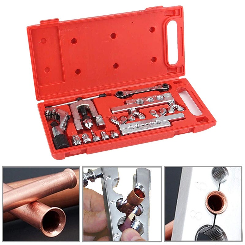 Digital Craft Digital Craft Flaring Swaging Tool Set Tube Cutter Pipe Repair Refrigeration Expander Heavy Duty Steel Flaring Tools Kits Manual Pipe Double Flaring Expender Tool Tube Swaging Kit  - Image 2