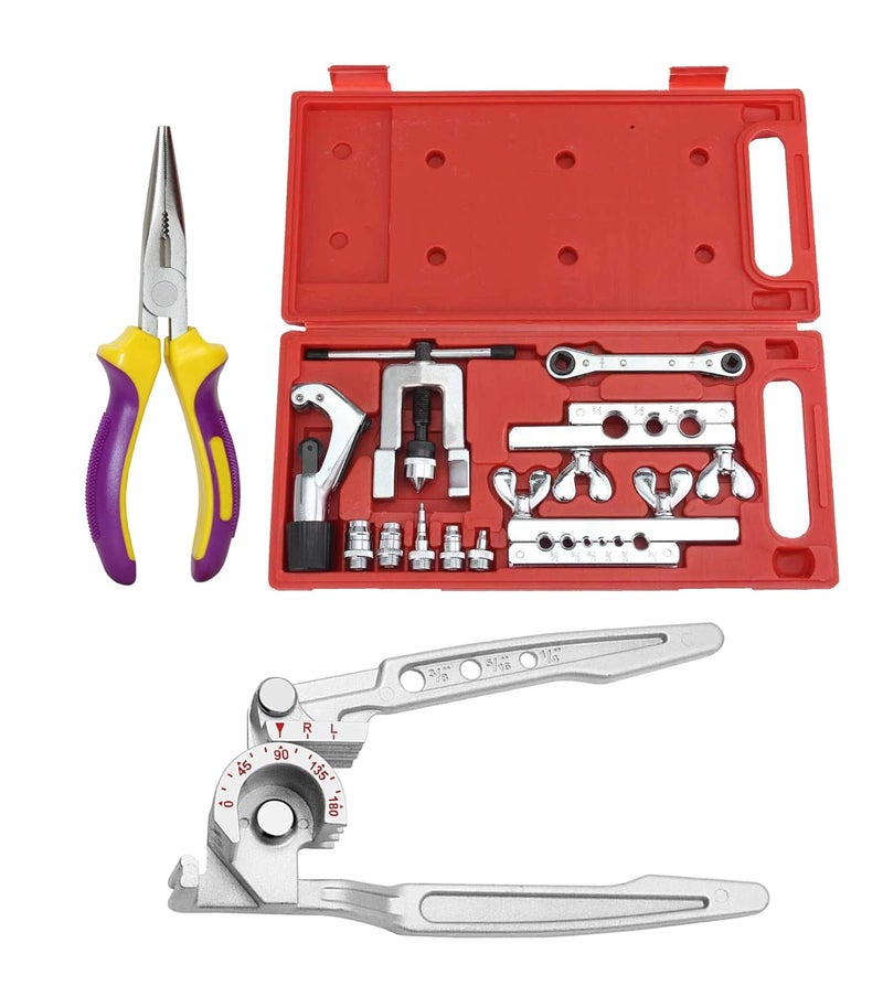 Digital Craft Digital Craft Flaring Swaging Tool Set Tube Cutter Pipe Repair Refrigeration Expander Heavy Duty Steel Flaring Tools Kits Manual Pipe Double Flaring Expender Tool Tube Swaging Kit  - Image 1