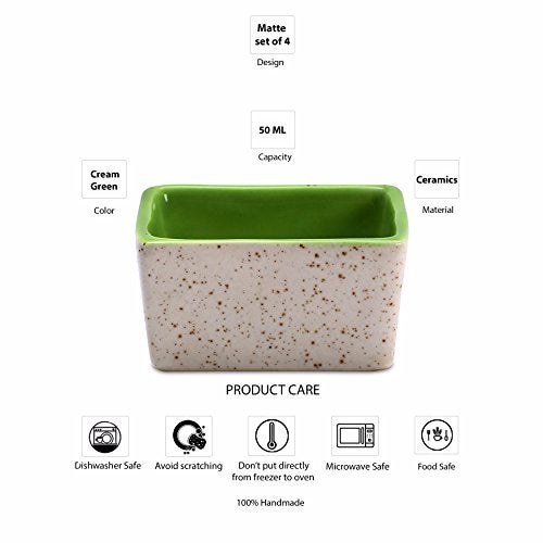 Caffeine Ceramic Handmade Cream & Green Dip & Sauce ( Set of 4 , 50 ml ) - Image 5