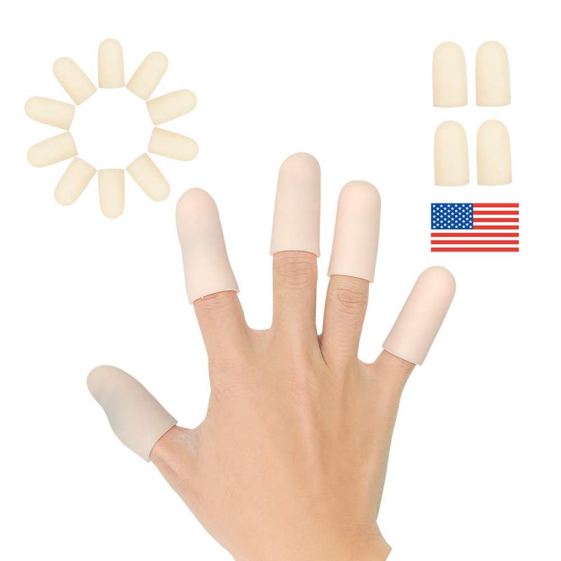 Pnrskter Gel Finger Cots, Finger Protector Support(14 PCS) NEW MATERIAL Finger Sleeves Great for Trigger Finger, Hand Eczema, Finger Cracking, Finger Arthritis and More. (Beige, Short) - Image 1