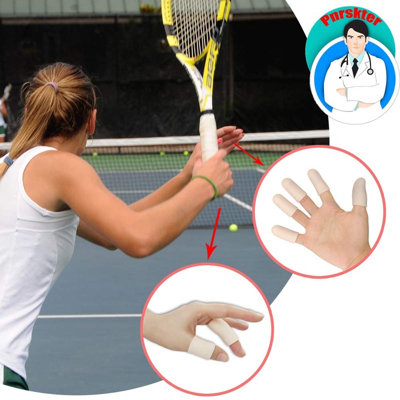 Pnrskter Gel Finger Cots, Finger Protector Support(14 PCS) NEW MATERIAL Finger Sleeves Great for Trigger Finger, Hand Eczema, Finger Cracking, Finger Arthritis and More. (Beige, Short) - Image 4
