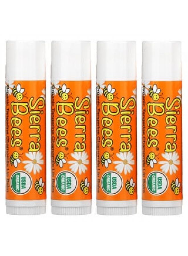 Sierra Bees Organic Lip Balms Tangerine Chamomile 4 Pack .15 oz 4.25 g Each