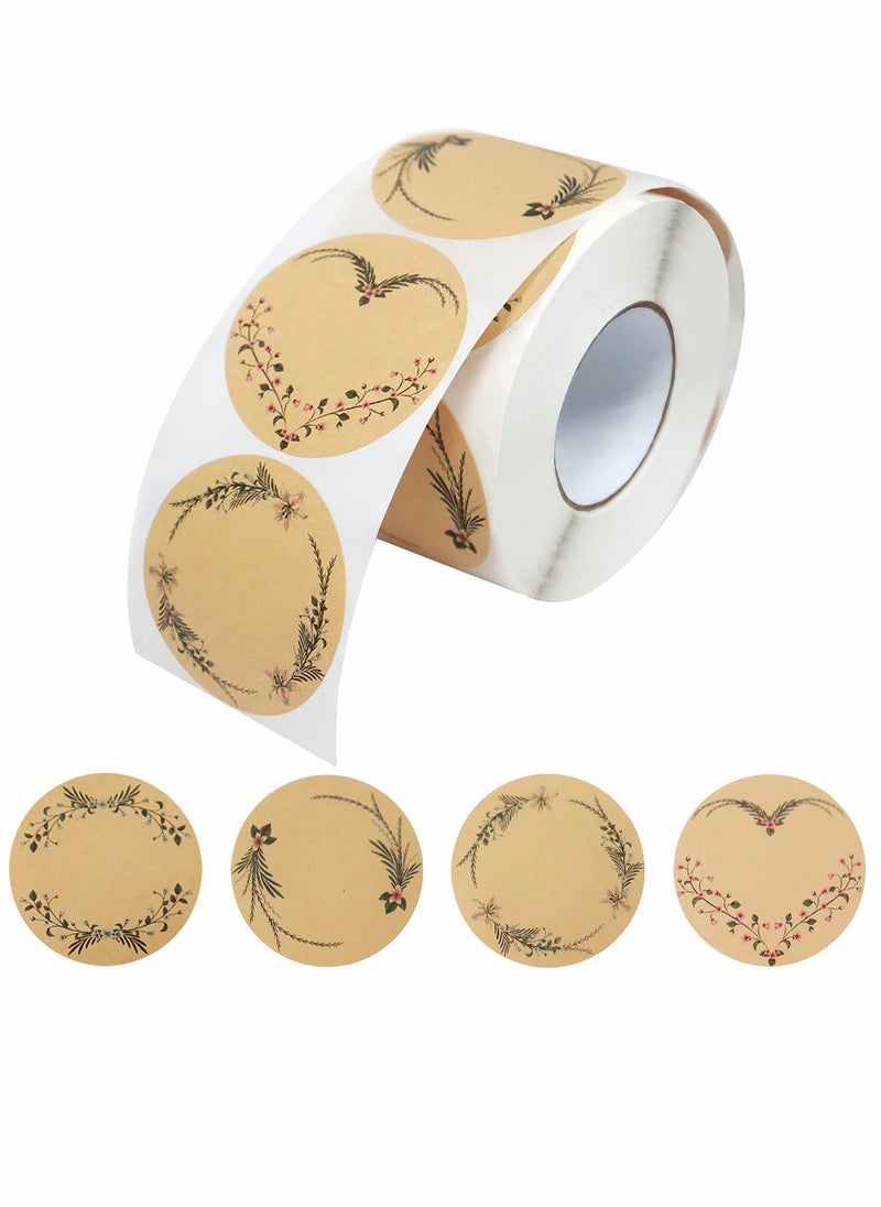 SYOSI Floral Thank You Stickers, Kraft Paper Round Self Adhesive Label 2" Decorative Stickers for Gift Wrapping Envelopes Pantry Food Bottle Jars DIY (2", Floral)  - Image 1