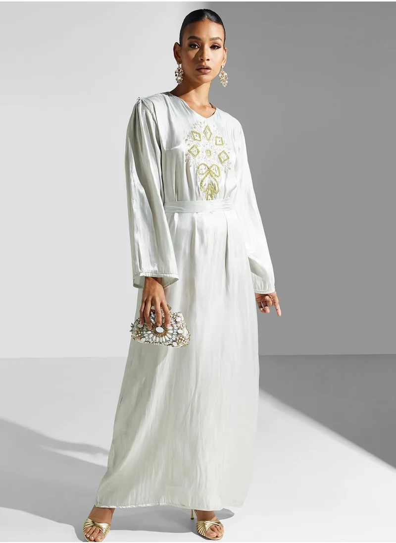 hayas closet Embellished Belted Jalabiya